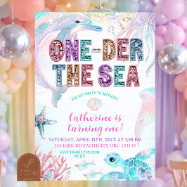 sequin glitter ONEder the sea birthday invitation 招待状