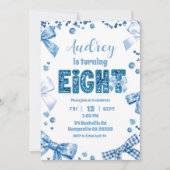 Sequins Blue Bow EIGHT aesthetic teenager birthday 招待状 (正面)