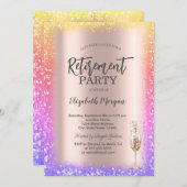 Sequins Colorful Frame Rose Gold Retirement  招待状 (正面/裏面)