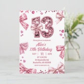 Sequins Pink Bow 13 Girl Birthday Invitation 招待状 (スタンド正面)