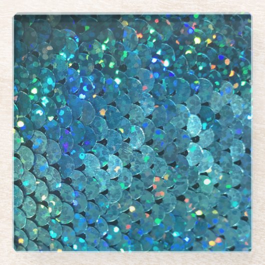 Sequins Sparkle：マクロ抽象芸術背景 ガラスコースター (正面)