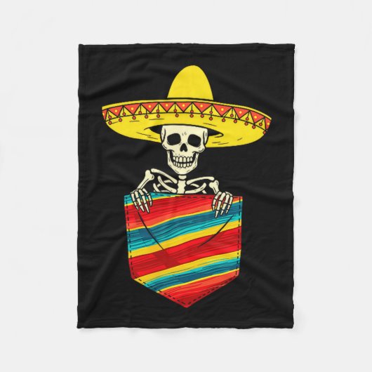 Serape skeleton mariachi pocket cinco de mayo フリースブランケット (正面)