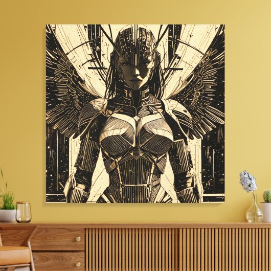 Seraph Engel in Steinrüstung - Geometrisch キャンバスプリント (インサイチュ (リビング))