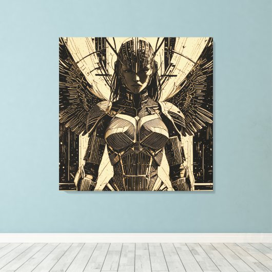 Seraph Engel in Steinrüstung - Geometrisch キャンバスプリント (インサイチュ (ウッドフロア))