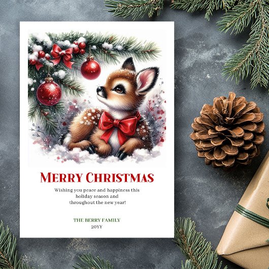Seraphic Fawn Snowy Forest Christmas Greeting Card シーズンカード