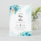 Serenade in Blue：水彩フローラ結婚 招待状 (スタンド正面)