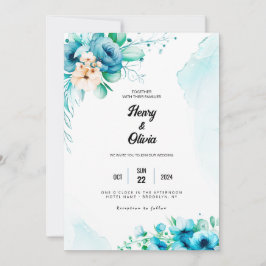 Serenade in Blue：水彩フローラ結婚 招待状