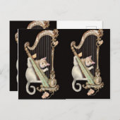 Serenade in Gold – Cat & Harp Postcard ポストカード (正面/裏面)