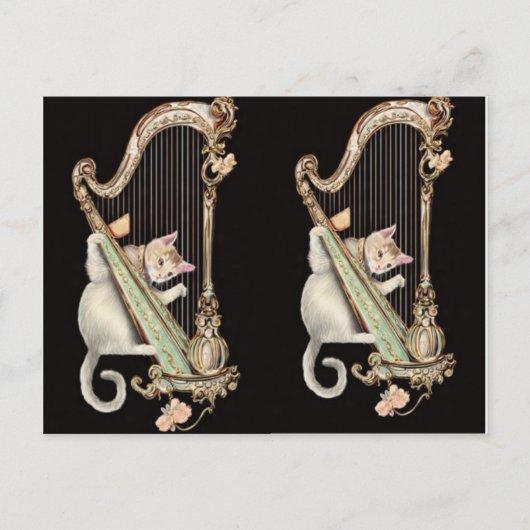 Serenade in Gold – Cat & Harp Postcard ポストカード (正面)