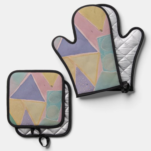 Serene Abstracts: A Pastel Dream 鍋つかみ&鍋敷きセット (正面/裏面)