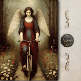 Serene Angel Bicycle Meadow Vintage Decoupage 薄葉紙