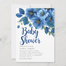 Serene Azure Bloom Baby Shower Invitation 招待状