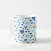 Serene Azure & Gold Watercolor Hearts コーヒーマグカップ (正面左)