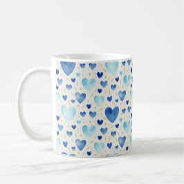 Serene Azure & Gold Watercolor Hearts コーヒーマグカップ