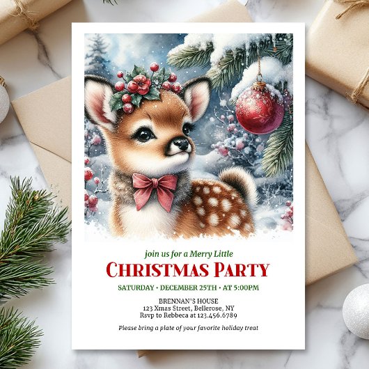 Serene baby deer watercolor Christmas invite edita 招待状
