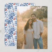 Serene Beige Floral Photo 招待状 (正面/裏面)