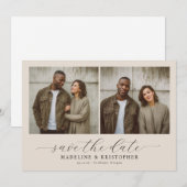 Serene Beige Minimalist Photo Collage セーブザデート (正面/裏面)