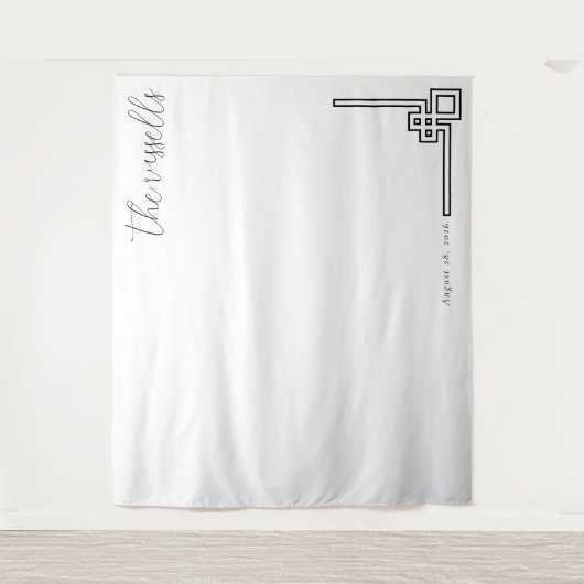 Serene Black Geometric Lines タペストリー (正面)