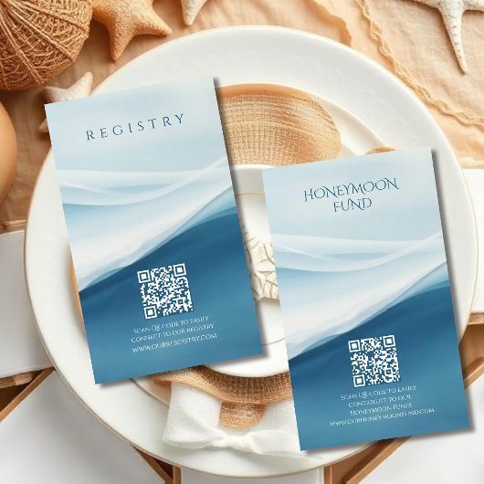 Serene Blue Abstract Beach Wedding Regirstry エンクロージャーカード