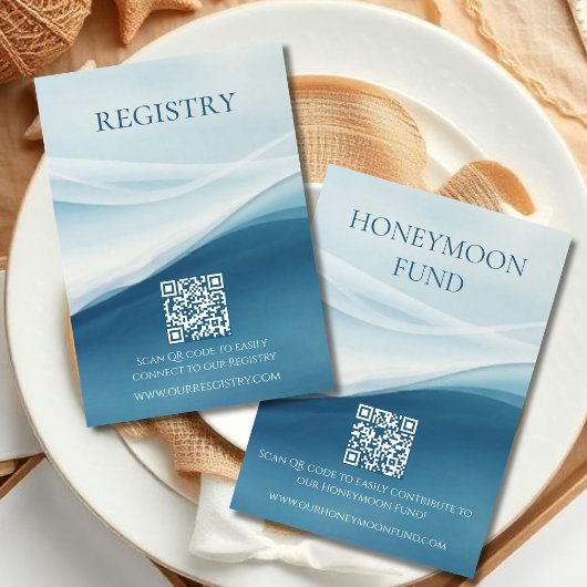Serene Blue Abstract Beach Wedding Registry エンクロージャーカード