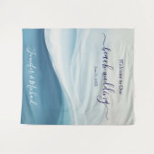 Serene Blue Beach Wedding Welcome Sign タペストリー (正面(横))