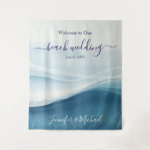 Serene Blue Beach Wedding Welcome Sign タペストリー (正面)