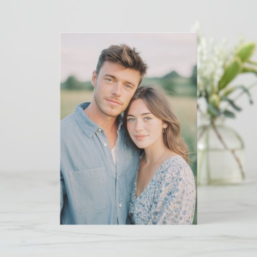 Serene Blue Floral Photo 招待状 (スタンド正面)