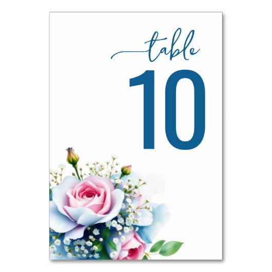 Serene Blue Floral Watercolor テーブルナンバー (正面)