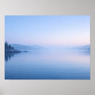 Serene Blue Lake Mist Poster - Calm Mountain Water ポスター