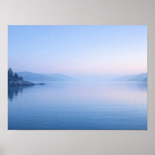 Serene Blue Lake Mist Poster - Calm Mountain Water ポスター (正面)