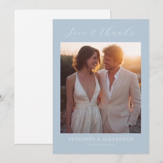 Serene Blue Minimalist Photo サンキューカード (正面/裏面)