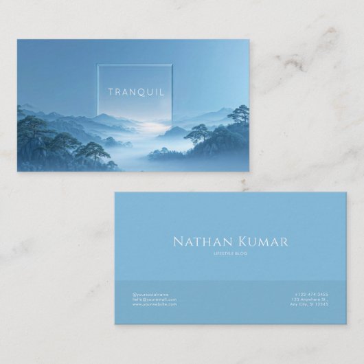 Serene Blue Mist Mountain Valley Clean Frame 名刺 (正面/裏面)