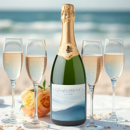 Serene Blue Modern Beach スパークリングワインラベル