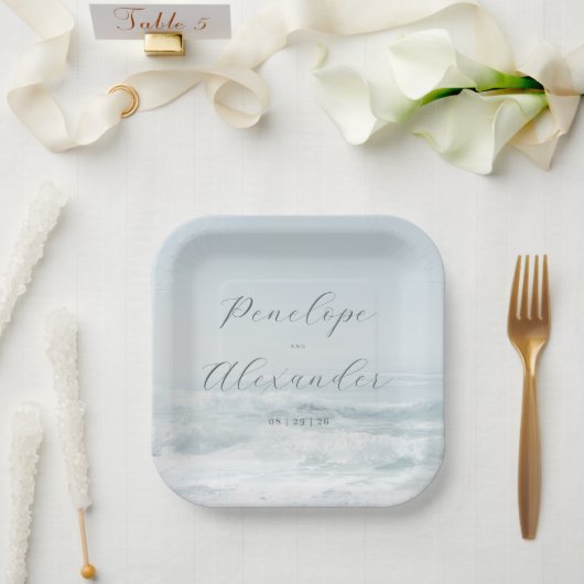 Serene Blue Ocean Waves ペーパープレート (ウェディング)
