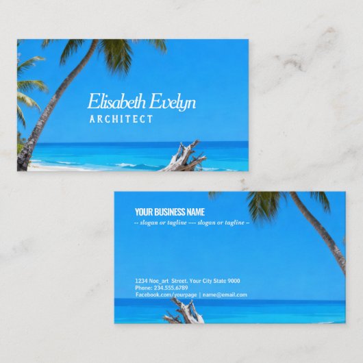 Serene Blue Shore with Palms g876 名刺 (正面/裏面)