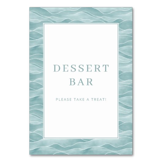 Serene Blue Water Wave Dessert Bar Sign テーブルナンバー (正面)