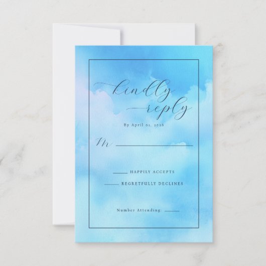 Serene Blue Watercolor Calligraphy 出欠カード (正面)