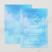 Serene Blue Watercolor Calligraphy 出欠カード (正面/裏面)