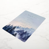 Serene Blue Watercolor Forest Scene 箔招待状 (回転した状態)