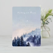 Serene Blue Watercolor Forest Scene 箔招待状 (立ち正面)
