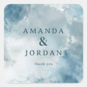 Serene Blue Watercolor Gratitude スクエアシール (正面)