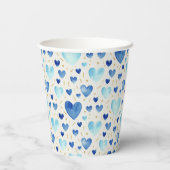 Serene Blue Watercolor Hearts & Golden Sprinkles 紙コップ (裏面)