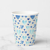 Serene Blue Watercolor Hearts & Golden Sprinkles 紙コップ (右)