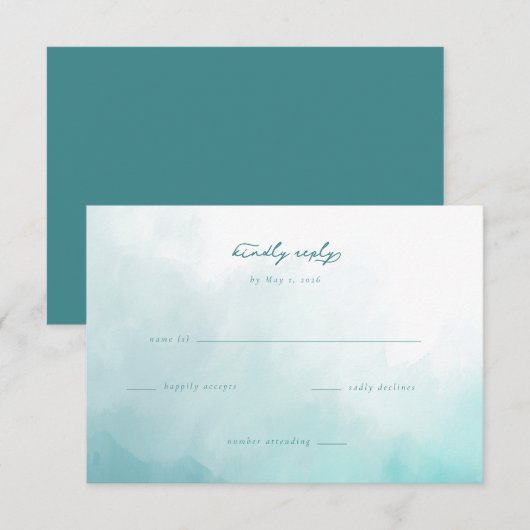 Serene Blue Watercolor Invitation 出欠カード (正面/裏面)