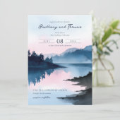 Serene Blue Watercolor Lakeside Scene 招待状 (スタンド正面)