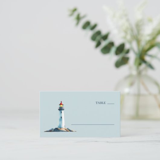 Serene Blue Watercolor Lighthouse プレイスカード (スタンド正面)
