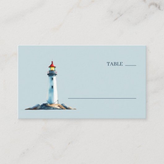 Serene Blue Watercolor Lighthouse プレイスカード (正面)