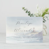 Serene Blue Watercolor Lighthouse 招待状 (スタンド正面)