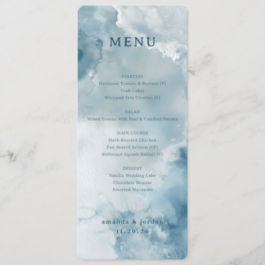 Serene Blue Watercolor Menu メニュー (正面)