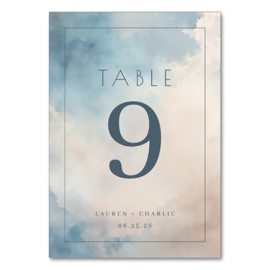 Serene Blue Watercolor Table Number テーブルナンバー (正面)
